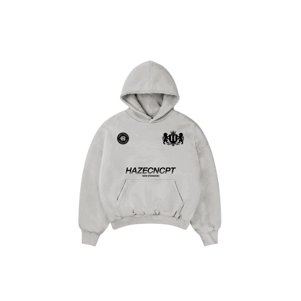 Boxy Fit Hoodie "New Standard" Melange Grey