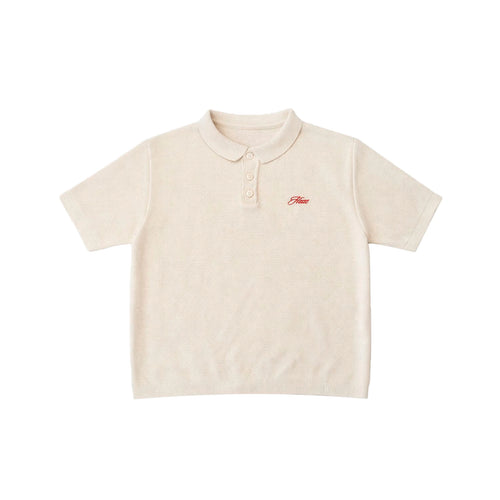 Polera tejida Date Night Creme con bordado rojo Haze delantero