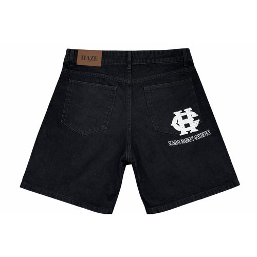 Short Jeans Black con estampado Sunday Market trasero