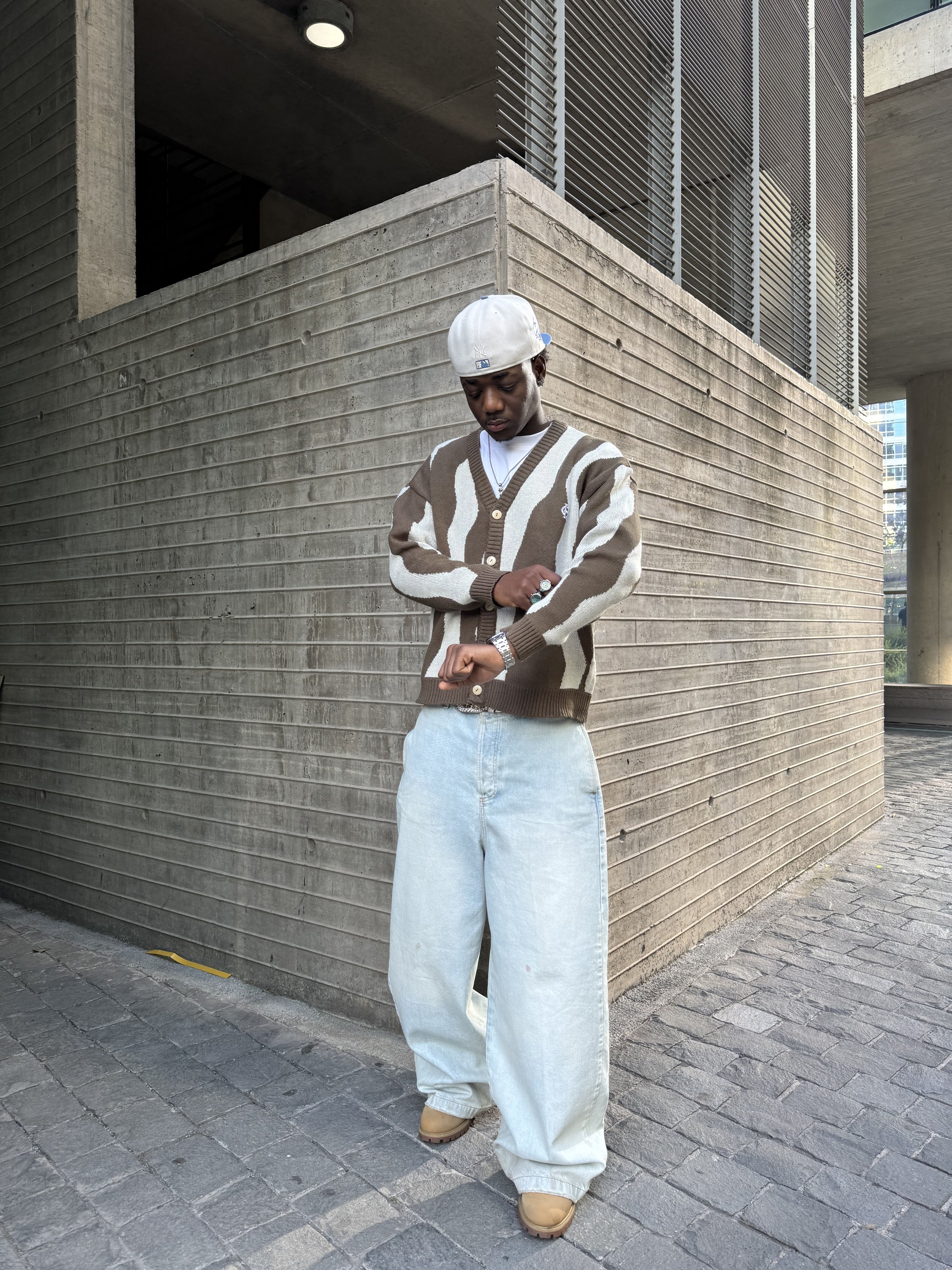 "Pattern Cardigan" Camel