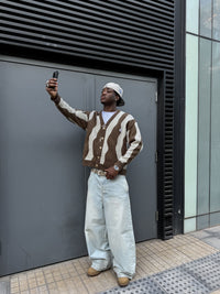 "Pattern Cardigan" Camel