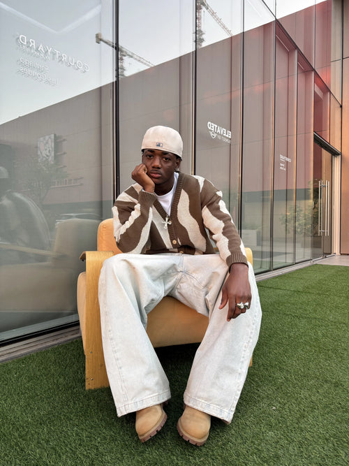 "Pattern Cardigan" Camel